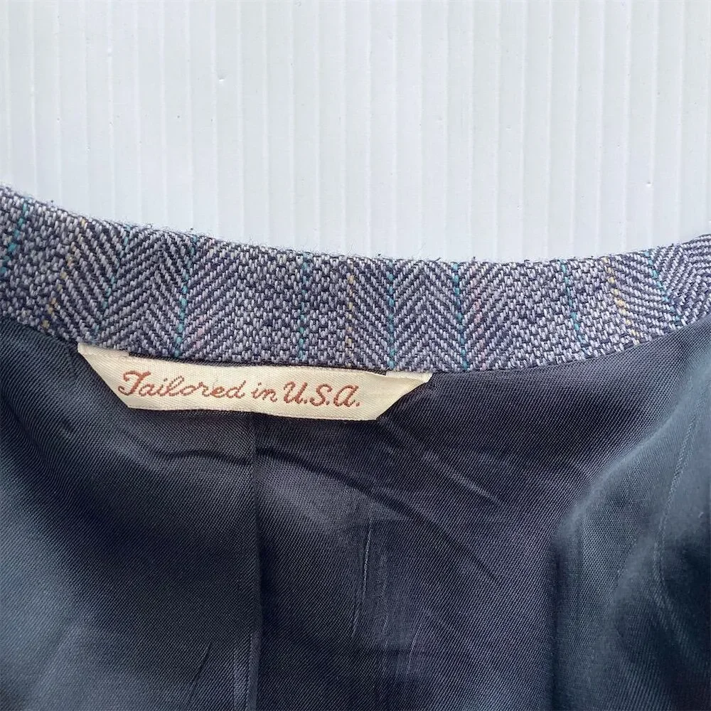 Stafford Men's Blue Wool Herringbone‎ Sport Coat Blazer Size 44R